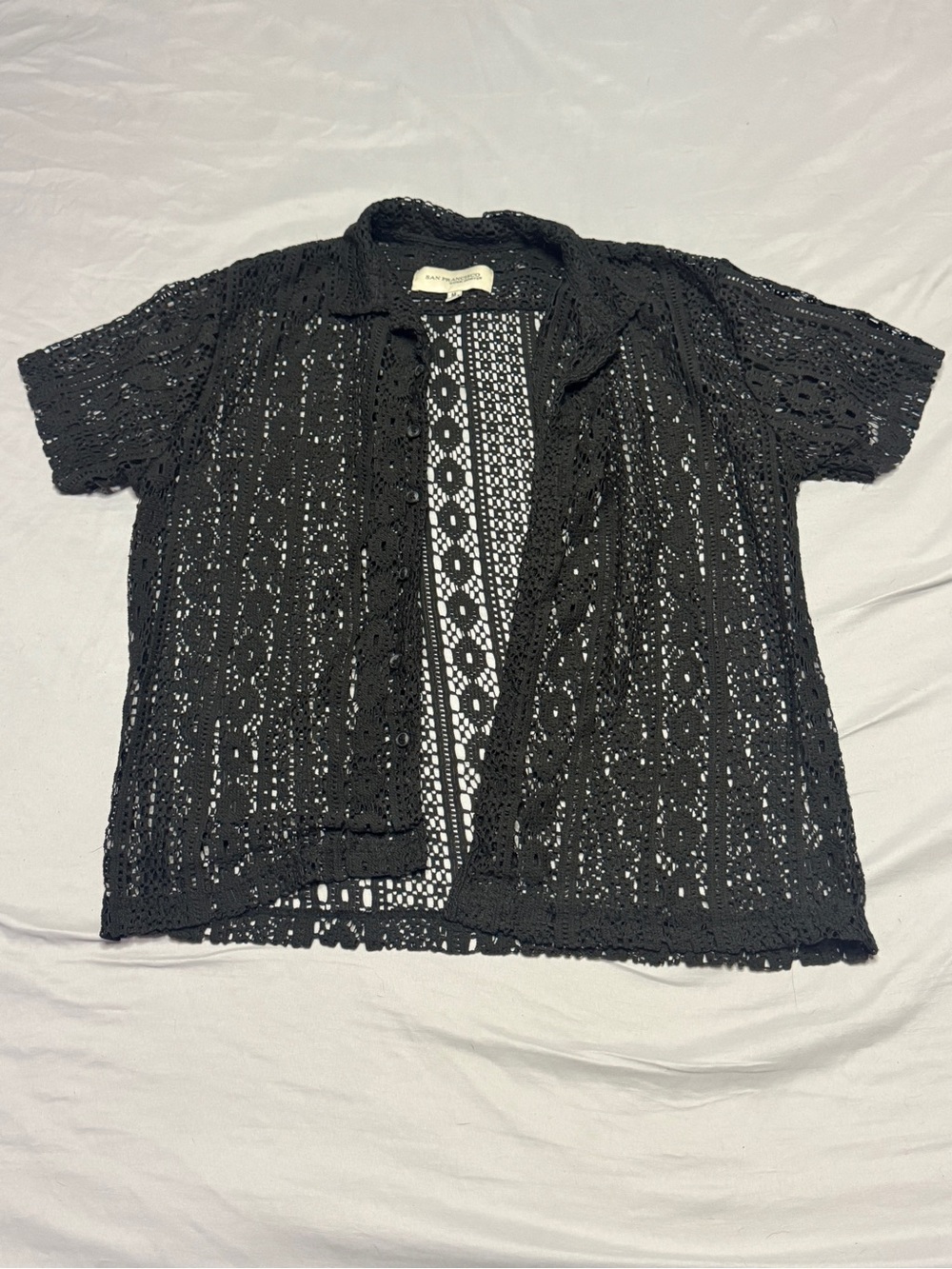 Black Crochet Short-Sleeve Shirt - Breathable Summer Layer